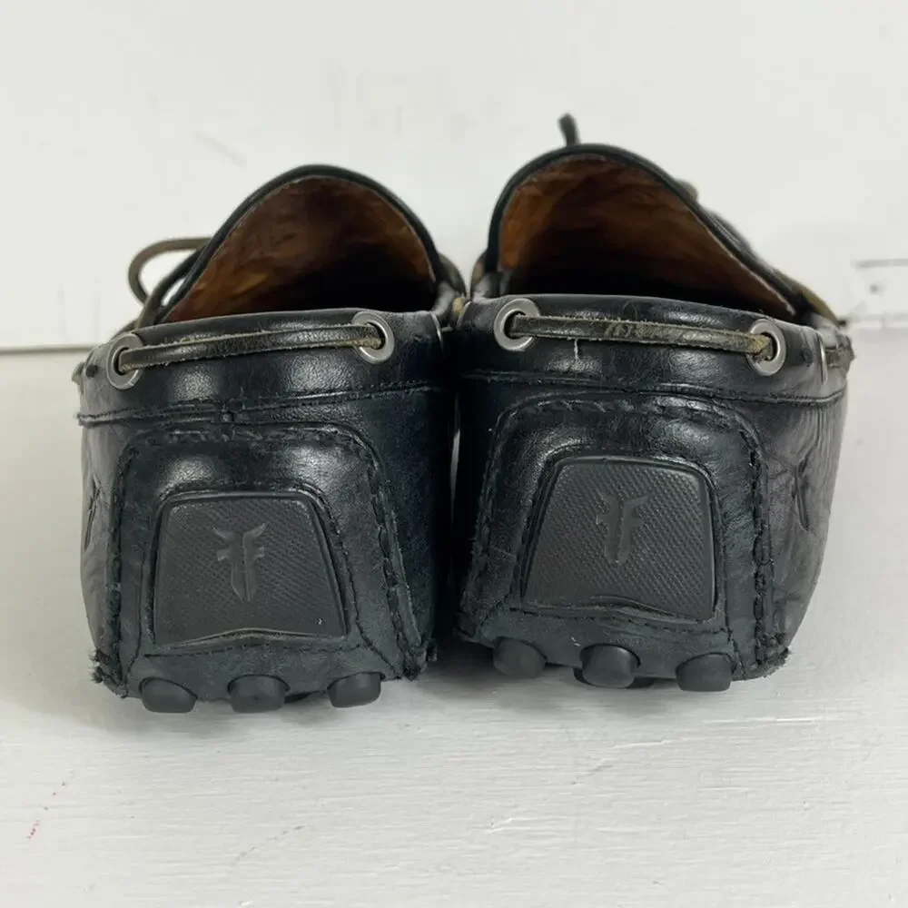 Frye Loafers Mens Size 10.5 Russe Black Woven Leather Slip On Casual Shoes